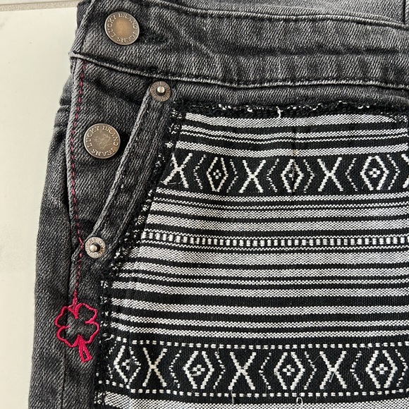 ❌ CLEARANCE Lucky Brand Black Denim Overalls Embroidered Print Jumper Skirt 6 - Picture 5 of 11